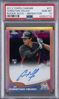 2013 Topps Chrome Refractor #CY Christian Yelich Signed Rookie Card (#318/499) – PSA GEM MT 10